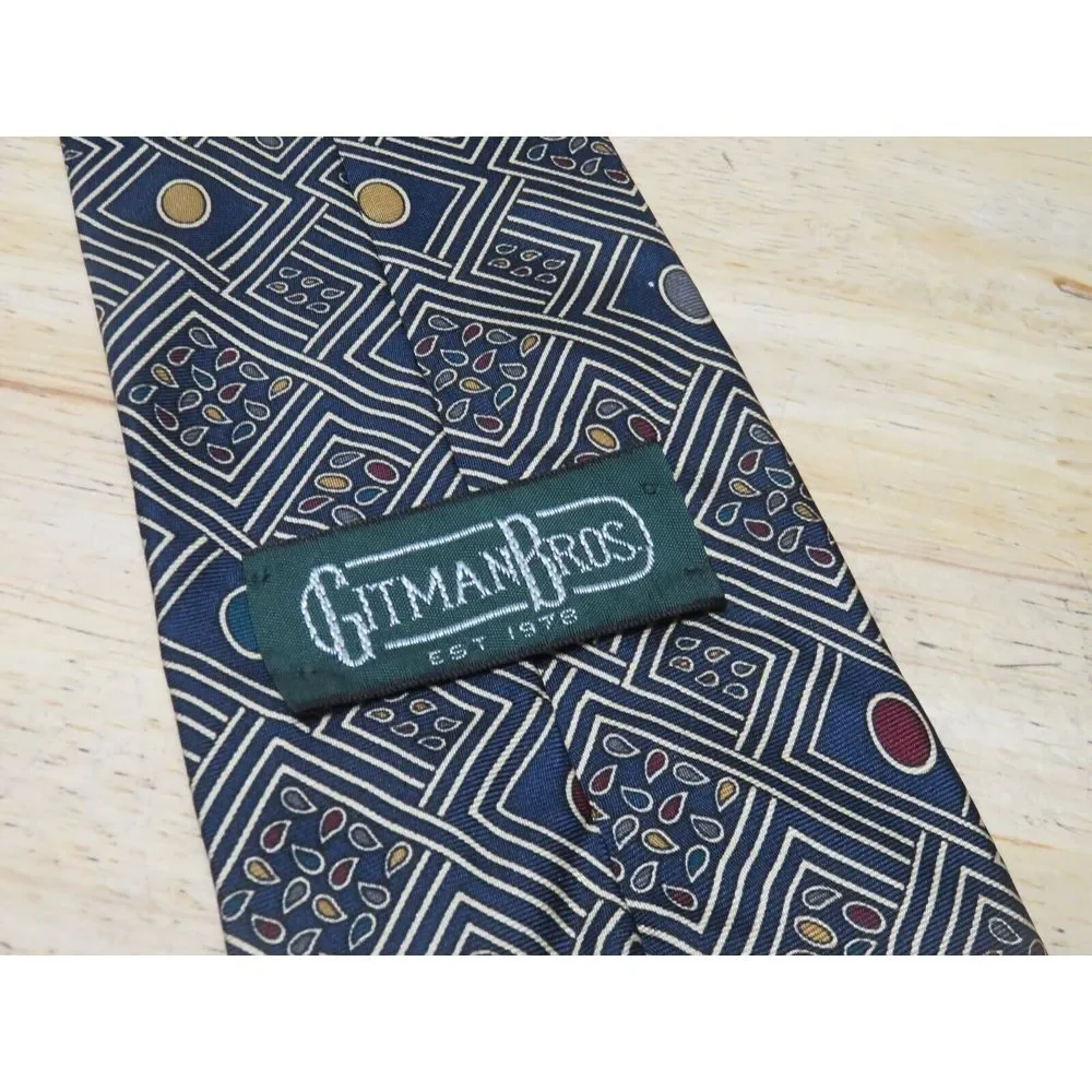 Gitman Bros. Necktie Tie Geometric Made in USA Handmade Silk‎ Multicolor